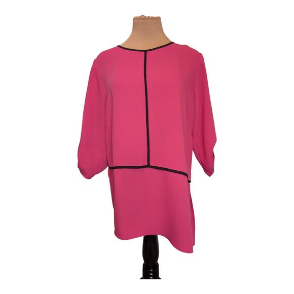 Calvin Klein Pink Shirt Asymmetrical Hem Tabbed Sleeves Size Medium Career - Picture 1 of 11